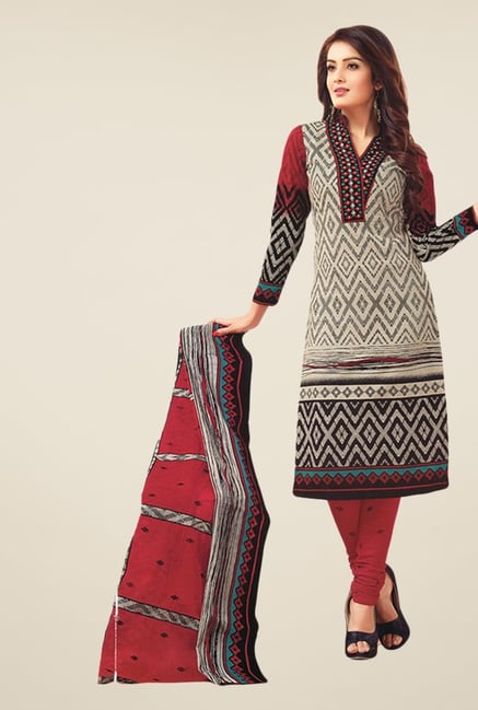 Salwar Studio Beige & Maroon Printed Dress Material Salwar Studio Beige & Maroon Printed Dress Material