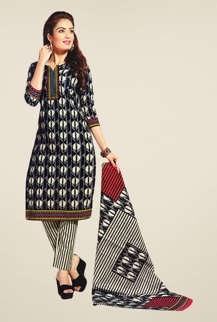 Salwar Studio Black & Beige Printed Cotton Dress Material Salwar Studio Black & Beige Printed Cotton Dress Material