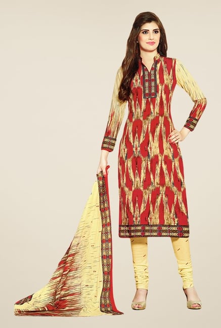 Salwar Studio Beige & Red Printed Dress Material Salwar Studio Beige & Red Printed Dress Material