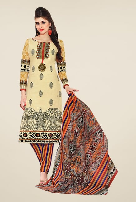 Salwar Studio Beige & Orange Printed Dress Material Salwar Studio Beige & Orange Printed Dress Material