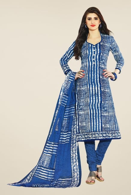 Salwar Studio Blue & White Printed Dress Material Salwar Studio Blue & White Printed Dress Material