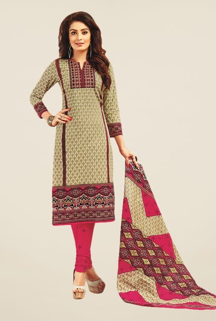 Salwar Studio Green & Pink Printed Dress Material Salwar Studio Green & Pink Printed Dress Material