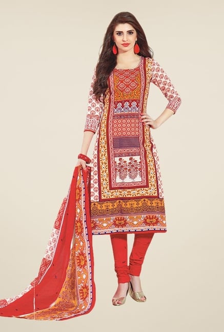 Salwar Studio Red & White Printed Dress Material Salwar Studio Red & White Printed Dress Material