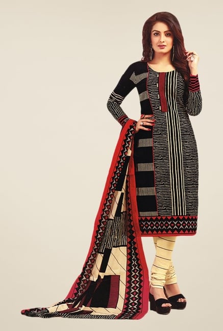 Salwar Studio Black & Beige Printed Dress Material Salwar Studio Black & Beige Printed Dress Material