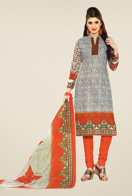 Salwar Studio Grey & Orange Printed Dress Material Salwar Studio Grey & Orange Printed Dress Material