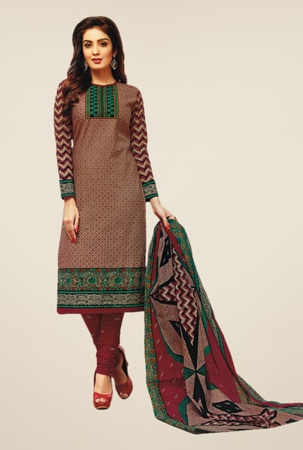 Salwar Studio Wine & Green Printed Dress Material Salwar Studio Wine & Green Printed Dress Material