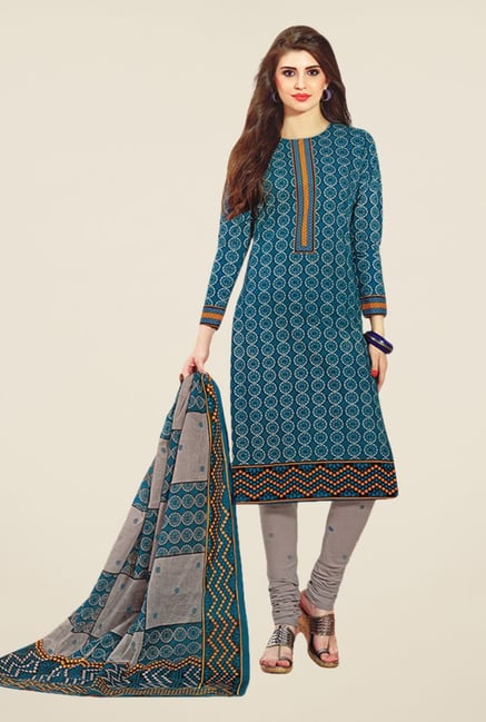 Salwar Studio Blue & Grey Printed Dress Material Salwar Studio Blue & Grey Printed Dress Material