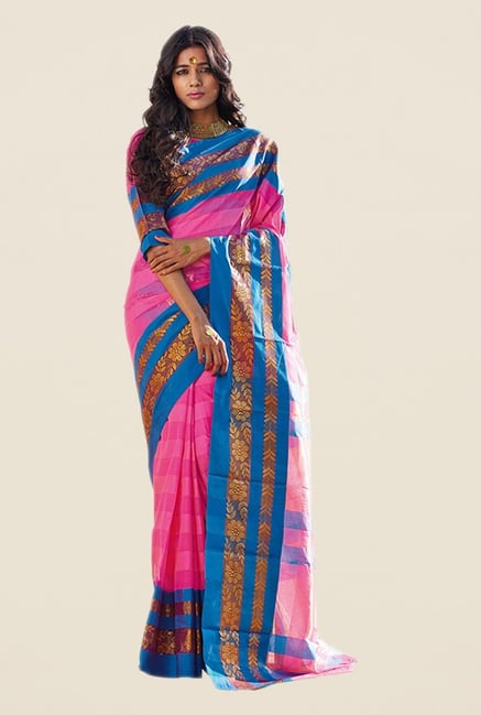 Salwar Studio Pink & Blue Striped Saree Salwar Studio Pink & Blue Striped Saree