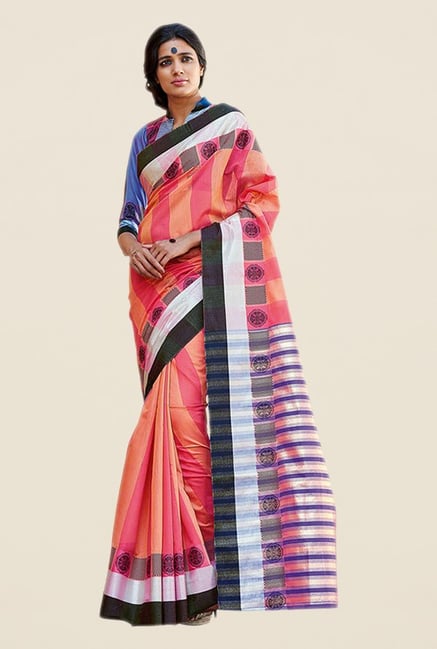 Salwar Studio Peach & Pink Striped Saree Salwar Studio Peach & Pink Striped Saree