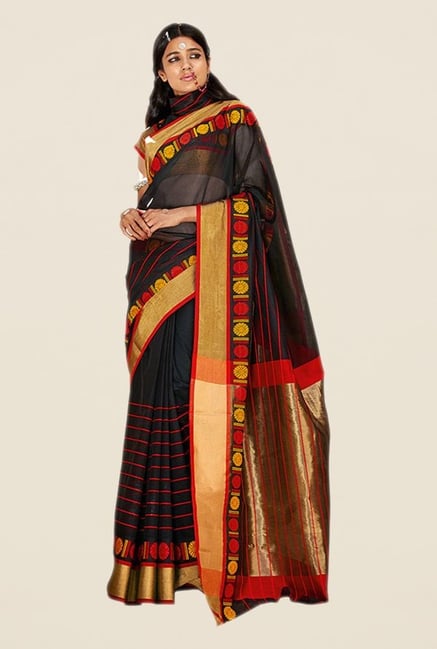 Salwar Studio Black & Red Striped Saree Salwar Studio Black & Red Striped Saree