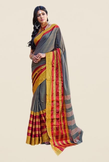 Salwar Studio Grey & Red Printed Saree Salwar Studio Grey & Red Printed Saree