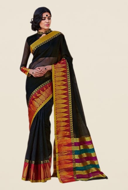 Salwar Studio Black & Maroon Printed Saree Salwar Studio Black & Maroon Printed Saree