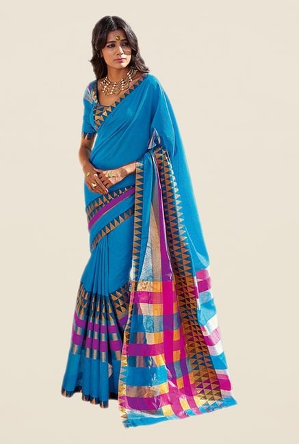 Salwar Studio Blue & Pink Printed Saree Salwar Studio Blue & Pink Printed Saree