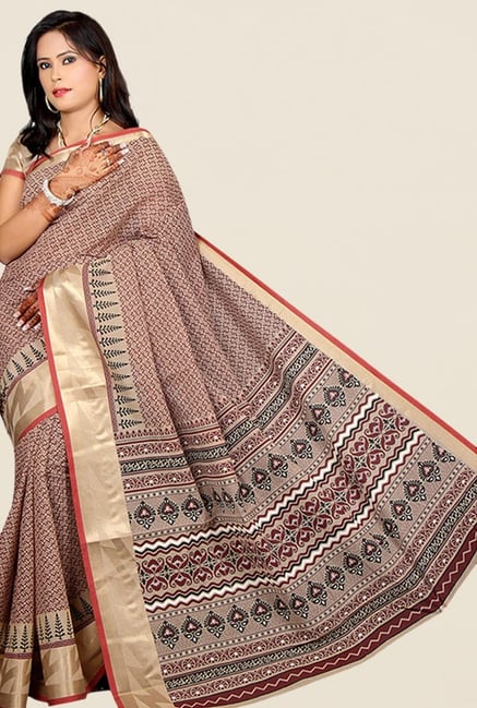 Salwar Studio Maroon & Beige Printed Saree Salwar Studio Maroon & Beige Printed Saree