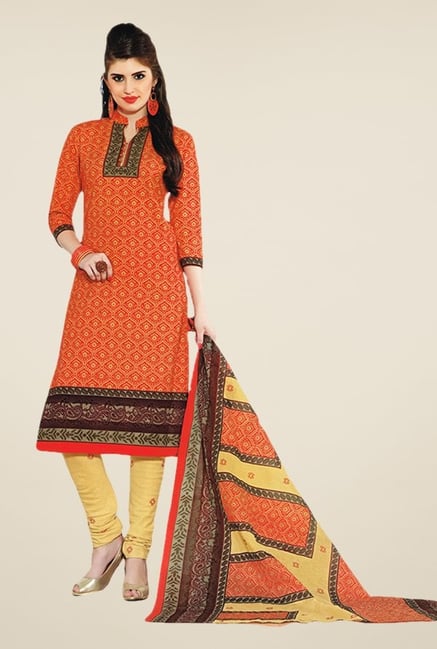 Salwar Studio Orange & Yellow Printed Dress Material Salwar Studio Orange & Yellow Printed Dress Material