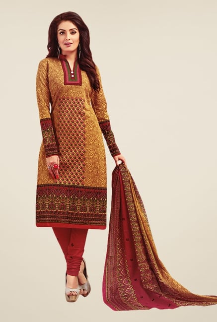 Salwar Studio Gold & Red Printed Dress Material Salwar Studio Gold & Red Printed Dress Material