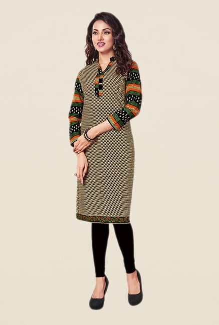 Salwar Studio Beige & Black Printed Cotton Unstitched Kurti Salwar Studio Beige & Black Printed Cotton Unstitched Kurti