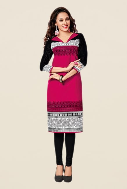 Salwar Studio Pink & Black Printed Unstitched Kurti Salwar Studio Pink & Black Printed Unstitched Kurti