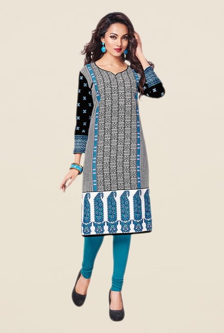 Salwar Studio Blue & Black Printed Unstitched Kurti Salwar Studio Blue & Black Printed Unstitched Kurti