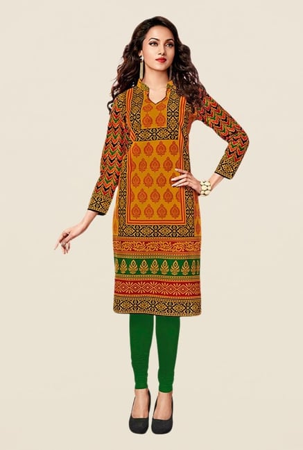 Salwar Studio Yellow & Green Printed Unstitched Kurti Salwar Studio Yellow & Green Printed Unstitched Kurti