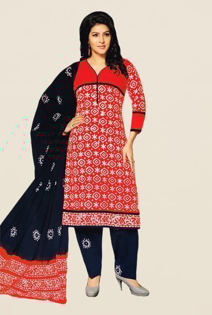 Salwar Studio Red & Navy Batik Dress Material Salwar Studio Red & Navy Batik Dress Material