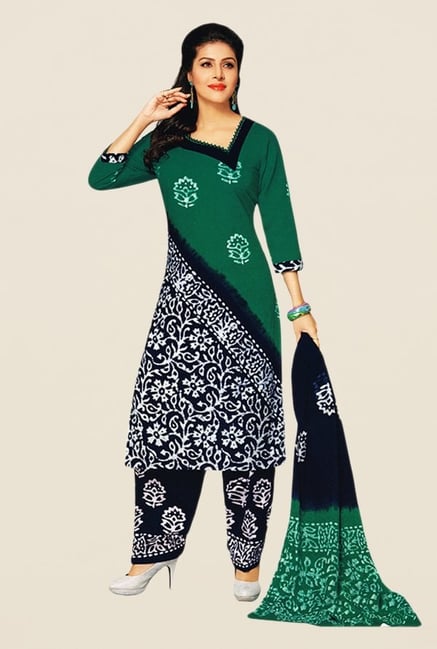 Salwar Studio Green & Navy Batik Dress Material Salwar Studio Green & Navy Batik Dress Material