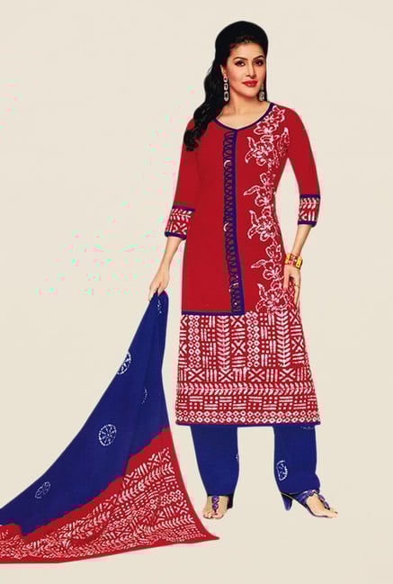 Salwar Studio Red & Blue Batik Dress Material Salwar Studio Red & Blue Batik Dress Material