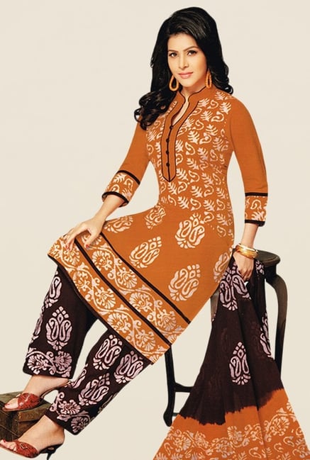 Salwar Studio Orange & Brown Batik Dress Material Salwar Studio Orange & Brown Batik Dress Material