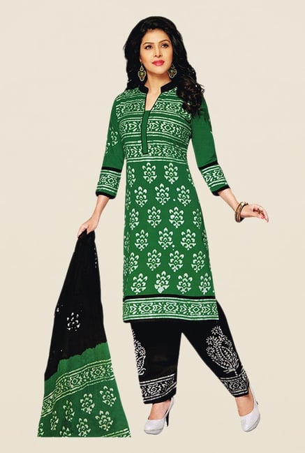 Salwar Studio Green & Black Batik Dress Material Salwar Studio Green & Black Batik Dress Material