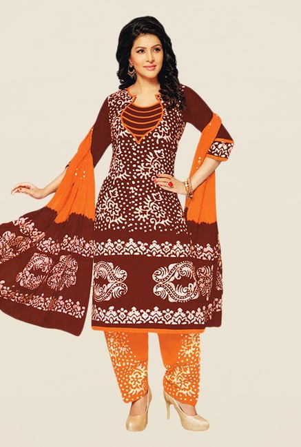 Salwar Studio Maroon & Orange Batik Dress Material Salwar Studio Maroon & Orange Batik Dress Material