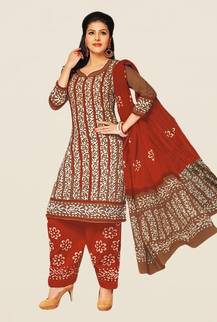 Salwar Studio Brown & Red Batik Dress Material Salwar Studio Brown & Red Batik Dress Material