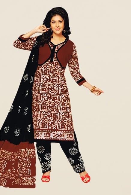 Salwar Studio Brown & Black Batik Dress Material Salwar Studio Brown & Black Batik Dress Material