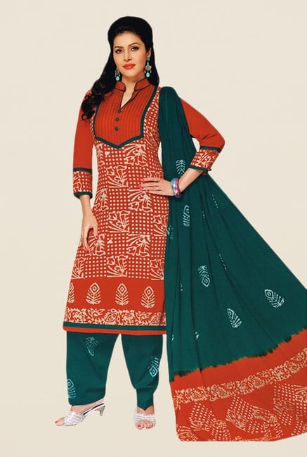 Salwar Studio Red & Green Batik Cotton Dress Material Salwar Studio Red & Green Batik Cotton Dress Material