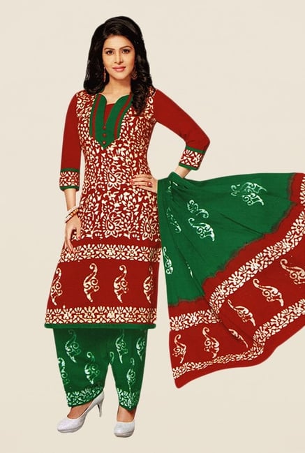Salwar Studio Red & Green Batik Dress Material Salwar Studio Red & Green Batik Dress Material