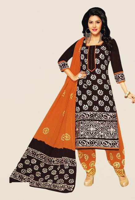 Salwar Studio Black & Mustard Batik Dress Material Salwar Studio Black & Mustard Batik Dress Material