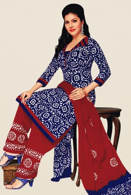 Salwar Studio Blue & Maroon Batik Dress Material Salwar Studio Blue & Maroon Batik Dress Material