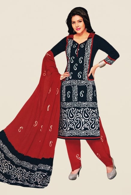 Salwar Studio Navy & Red Paisley Print Dress Material Salwar Studio Navy & Red Paisley Print Dress Material