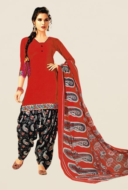 Salwar Studio Red & Black Paisley Print Dress Material Salwar Studio Red & Black Paisley Print Dress Material