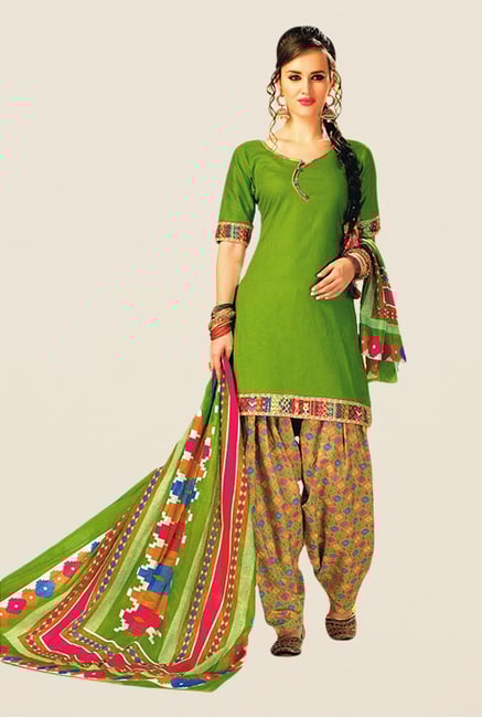 Salwar Studio Green & Yellow Printed Dress Material Salwar Studio Green & Yellow Printed Dress Material