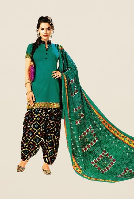 Salwar Studio Sea Green & Black Bandhani Dress Material Salwar Studio Sea Green & Black Bandhani Dress Material