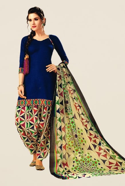 Salwar Studio Blue & Beige Printed Dress Material Salwar Studio Blue & Beige Printed Dress Material