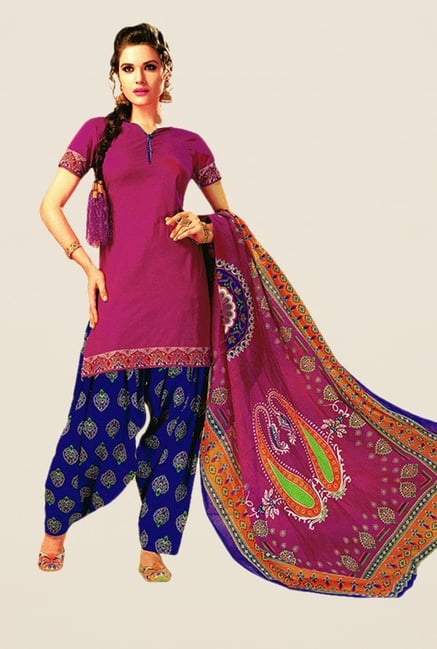 Salwar Studio Magenta & Blue Printed Dress Material Salwar Studio Magenta & Blue Printed Dress Material
