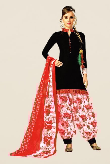 Salwar Studio Black & Red Floral Print Dress Material Salwar Studio Black & Red Floral Print Dress Material