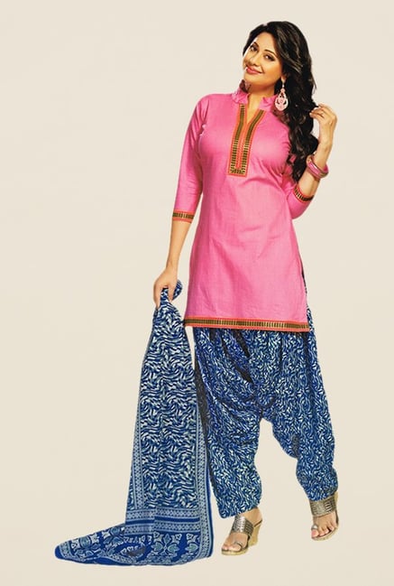 Salwar Studio Pink & Blue Printed Dress Material Salwar Studio Pink & Blue Printed Dress Material