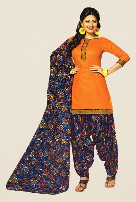 Salwar Studio Orange & Blue Printed Dress Material Salwar Studio Orange & Blue Printed Dress Material