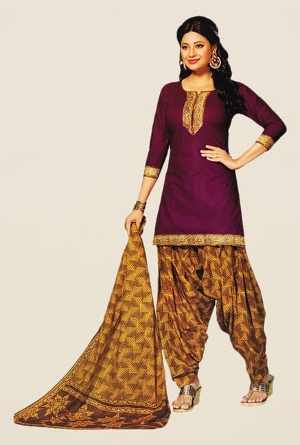 Salwar Studio Magenta & Gold Printed Dress Material Salwar Studio Magenta & Gold Printed Dress Material