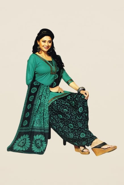 Salwar Studio Green & Black Floral Print Dress Material Salwar Studio Green & Black Floral Print Dress Material