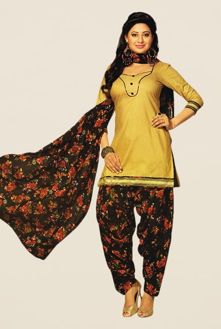 Salwar Studio Beige & Brown Floral Print Dress Material Salwar Studio Beige & Brown Floral Print Dress Material