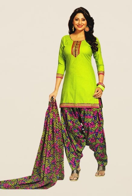 Salwar Studio Green & Pink Floral Print Dress Material Salwar Studio Green & Pink Floral Print Dress Material