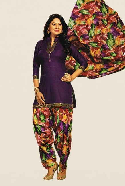 Salwar Studio Violet & Green Printed Dress Material Salwar Studio Violet & Green Printed Dress Material